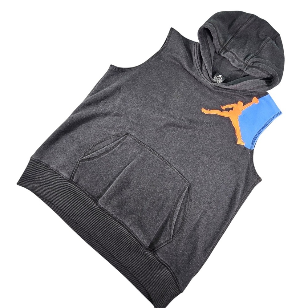 Jordan Sleeveless Hoodie Vest Boys XL (13-15) Black Blue Orange Jumpman Kangaroo
